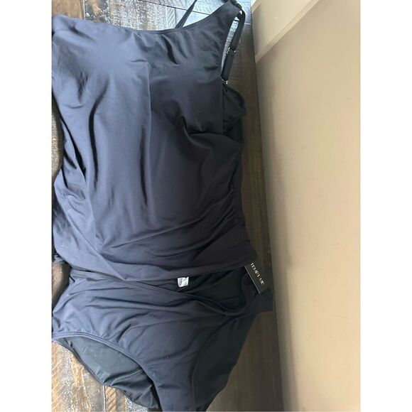 Two Piece Tankini Set Swimsuit XXL black Tummy Control Bathing Suit One Shoulder - Picture 6 of 8